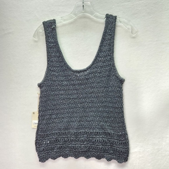 a.n.a Tank Womens XS Pirate Black Crochet Knit Cotton Tank Top Boho Festival - Picture 2 of 7